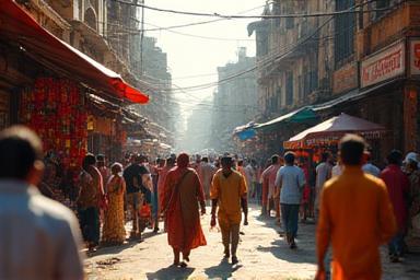 Photo essay cover featuring bustling street scenes in Indian city