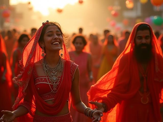 Colorful Indian cultural festival with vibrant traditional costumes